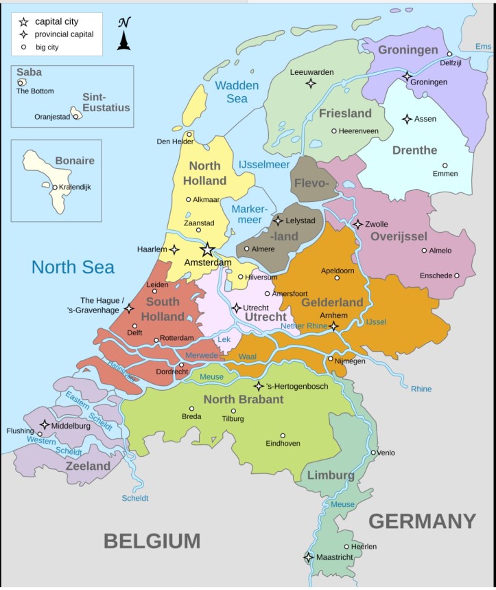 Map of the Netherlands showing the provinces