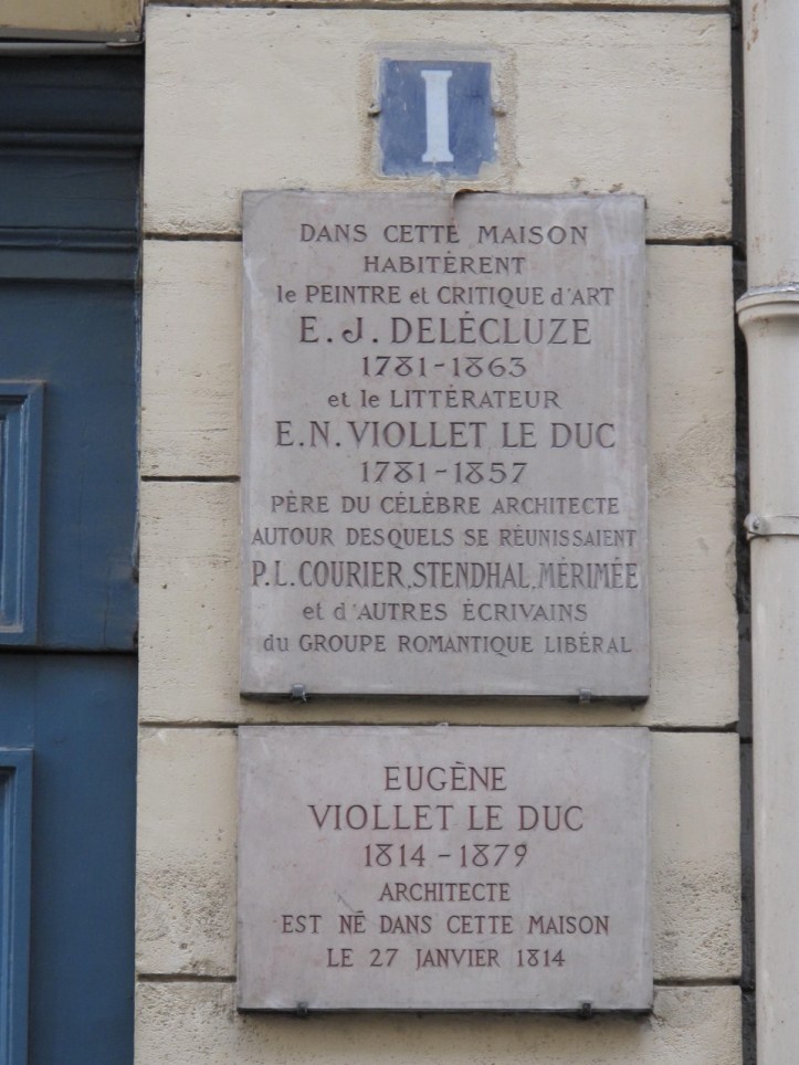 Plaque commemorating Eugène Viollet-le-Duc at 68 rue Condorcet, Paris. Photograph by Tangopaso, 2011. Public domain. Via Wikimedia Commons.